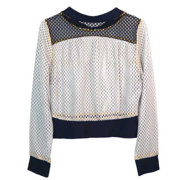 Katharine Kidd Gray Navy Fish Net Mesh Long Sleeve Athletic Athleisure Top Sz M - Picture 3 of 8